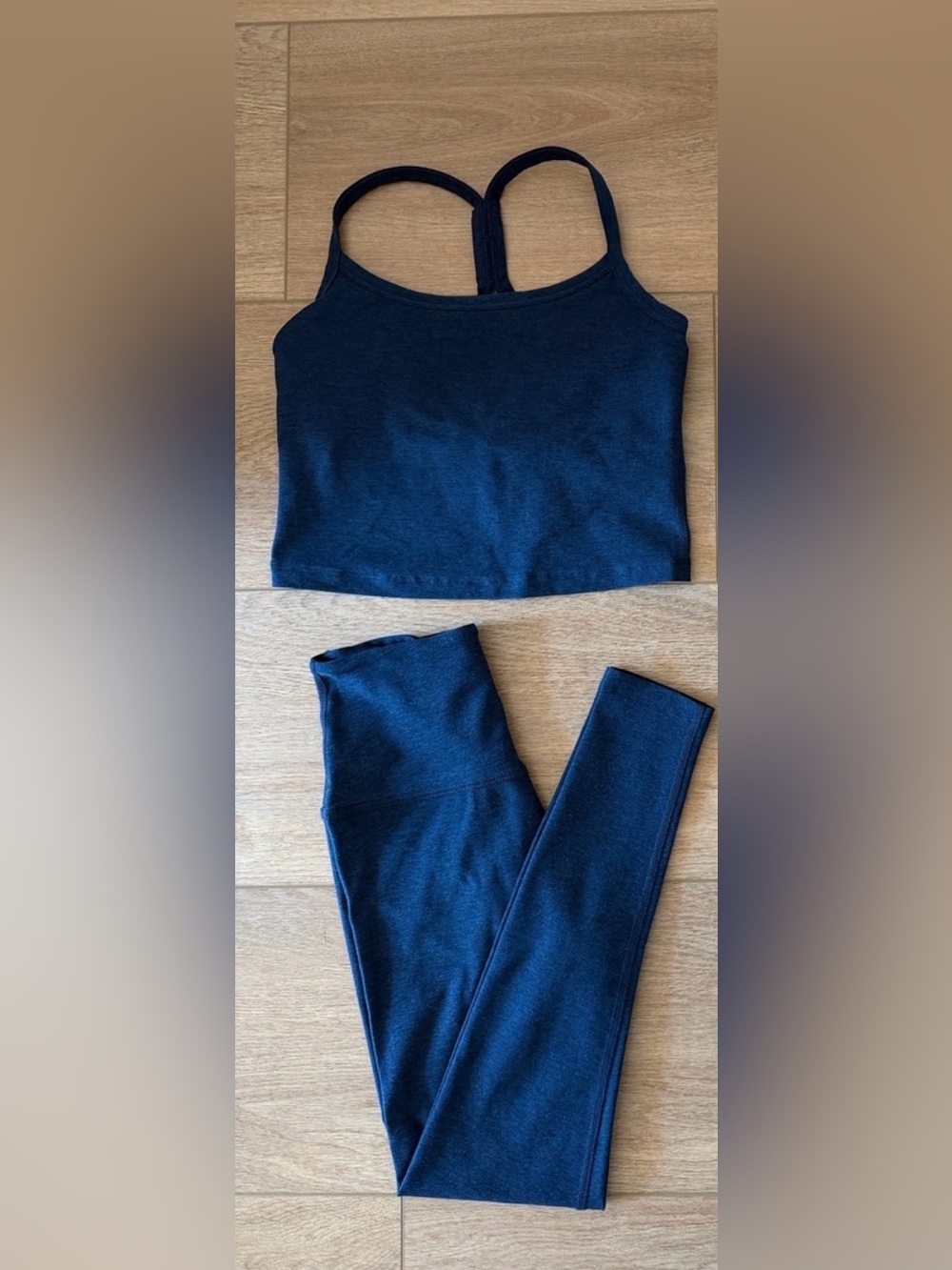 Beyond Yoga Spacedye caught in the midi high rise leggings + racerback crop tank